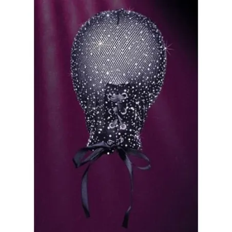 CalExotics Radiance Vollhaube mit Maske, Schnürung und Strass, schwarz, sensorische Kapuze für Paare