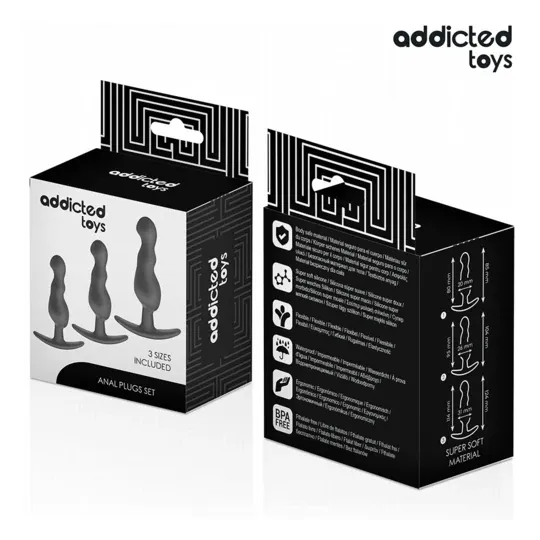 Set di 3 plug anali progressivi in silicone medicale Addicted Toys - taglie S M L - giocattolo anale sicuro
