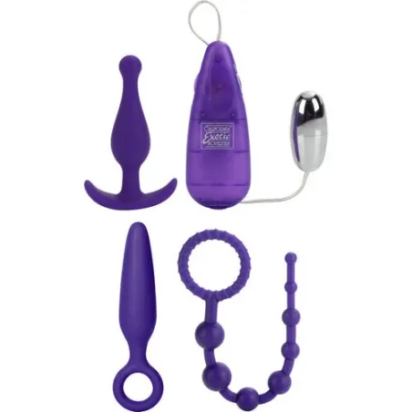 Progressives Vibrations-Anal-Kit von CALEXOTICS aus Silikon mit Fernbedienung, Plugs, Ei und Kugeln