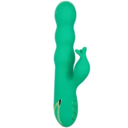 Green silicone vibrator CALEXOTICS Sonoma Satisfier with triple motor, vibrations and thrusting, USB rechargeable.