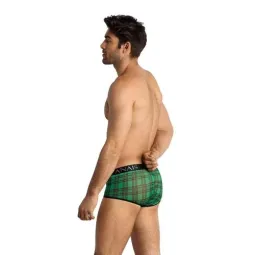 Men's sexy checkered boxer brief ANAIS MEN in green and black Lycra stretch, comfortable elastic waistband.