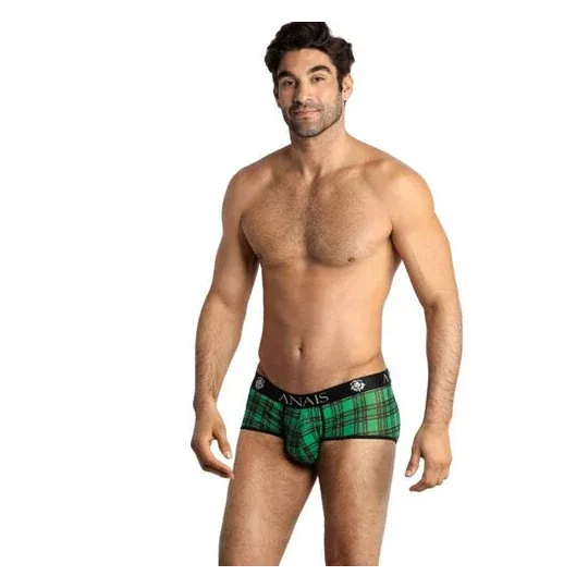 Men's brief ANAIS MEN Magic Brief in green and black checkered pattern, soft lycra fabric, comfortable and sexy
