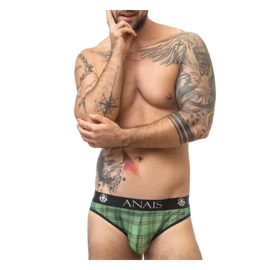 Sexy men's slip checkered green black front view - ANAIS MEN - soft lycra elastic waistband