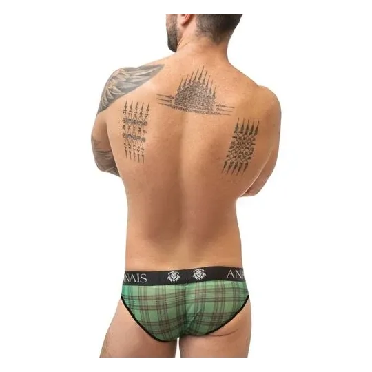 Slip homme sexy à carreaux vert et noir de face - ANAIS MEN - lycra doux taille élastique