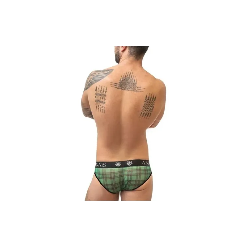Sexy men's slip checkered green black front view - ANAIS MEN - soft lycra elastic waistband