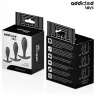 Set di 3 plug anali ADDICTED TOYS in silicone medicale, taglie progressive piccolo medio grande, vista d'insieme del cofanetto.
