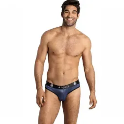 Slip uomo ANAIS MEN in tulle rigato blu marino, vestibilità aderente e fascia elastica larga