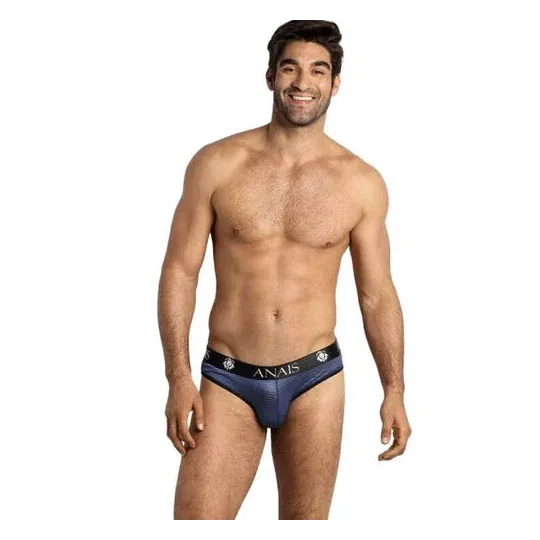 Men's brief ANAIS MEN in striped navy blue tulle, fitted cut with wide elastic waistband