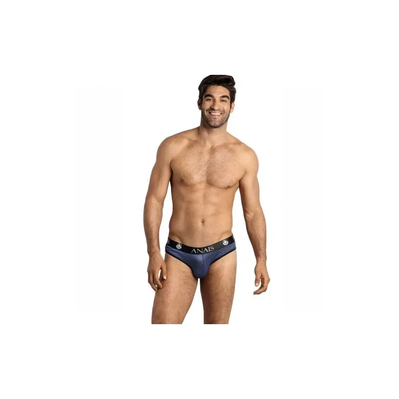 Slip homme ANAIS MEN en tulle rayé bleu marine, coupe ajustée et bande élastique large