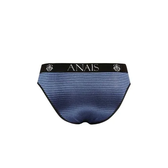 Slip homme ANAIS MEN en tulle rayé bleu marine, coupe ajustée et bande élastique large