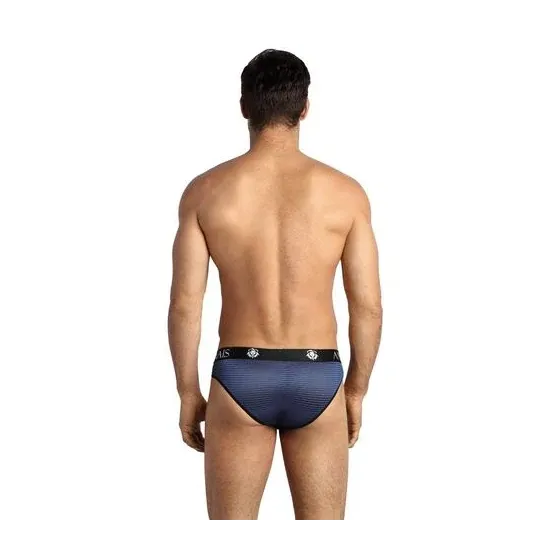 Slip homme ANAIS MEN en tulle rayé bleu marine, coupe ajustée et bande élastique large