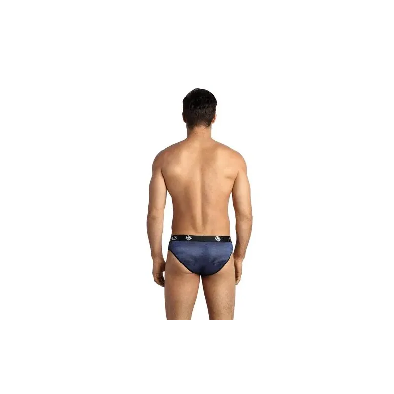 Herrenslip ANAIS MEN aus gestreiftem marineblauen Tüll, enganliegend mit breitem elastischem Bund