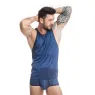Top uomo Anaïs Men Naval in tulle nero con righe satinate blu navy, vista frontale, marca Anaïs Men Accessories.