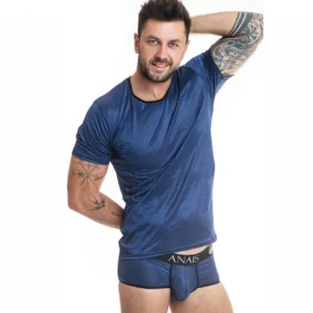 Camiseta de tul rayado satinado azul marino Anais Men - rayas verticales satinadas hombre