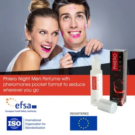 Pheromon-Parfüm Roll-on 10ml für Männer 500 COSMETICS Phiero Night Man mit 3 Pheromonen – schwarzes Etui