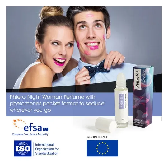 Phiero Night Woman parfum phéromones roll-on 10ml 500 Cosmetics – flacon rose pour attirance naturelle avec 4 phéromones