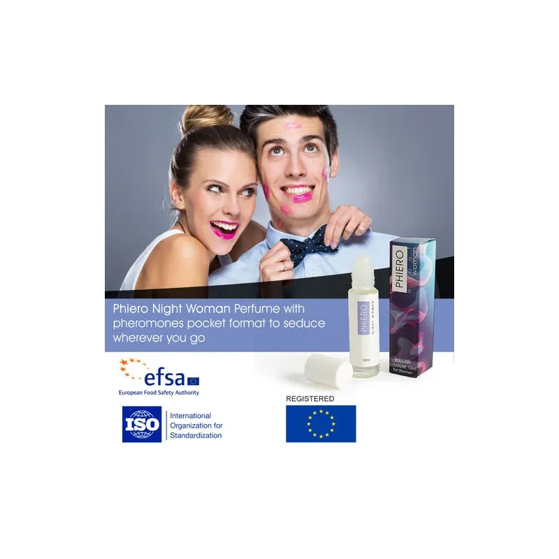 Phiero Night Woman pheromone perfume roll-on 10ml by 500 Cosmetics – pink bottle with 4 pheromones for natural attraction
