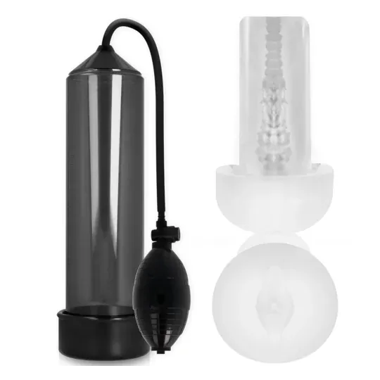 Bomba de pene Pump Addicted RX3 negra con manguito de placer talla M, longitud insertable 23 cm, diámetro 5,5 cm
