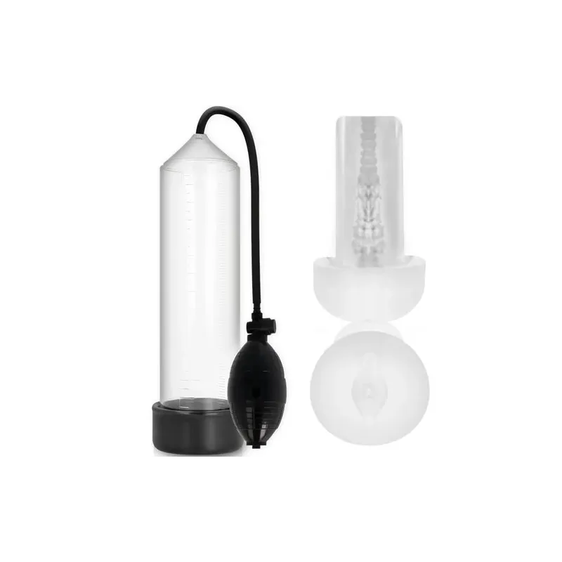 Pompe à vide pénienne transparente RX3 avec manchon de plaisir, PUMP ADDICTED, vue d'ensemble du dispositif médical.