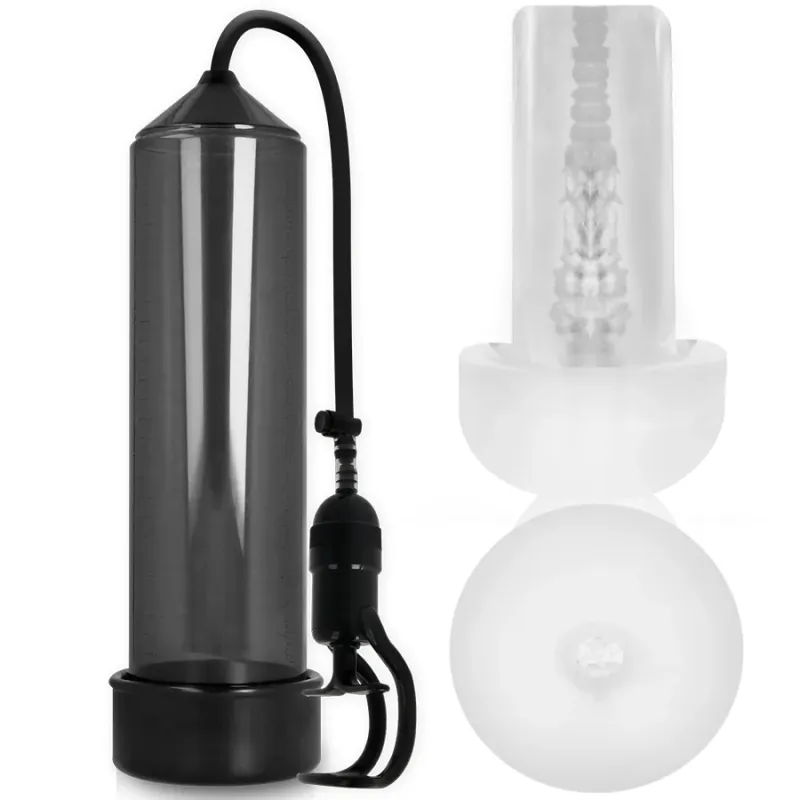Pompa per pene Pump Addicted RX5 nera con masturbatore taglia M per erezione