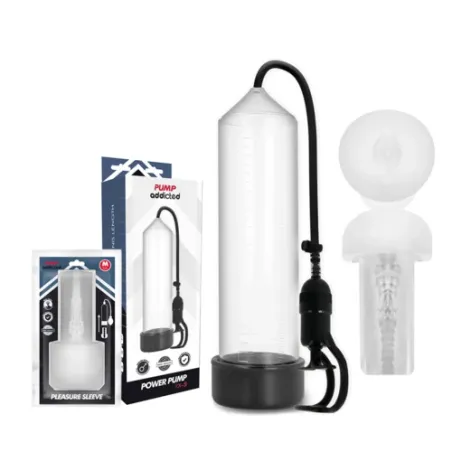 Pompe à vide pénienne transparente PUMP ADDICTED RX5 avec masturbateur intégré pour érection durable