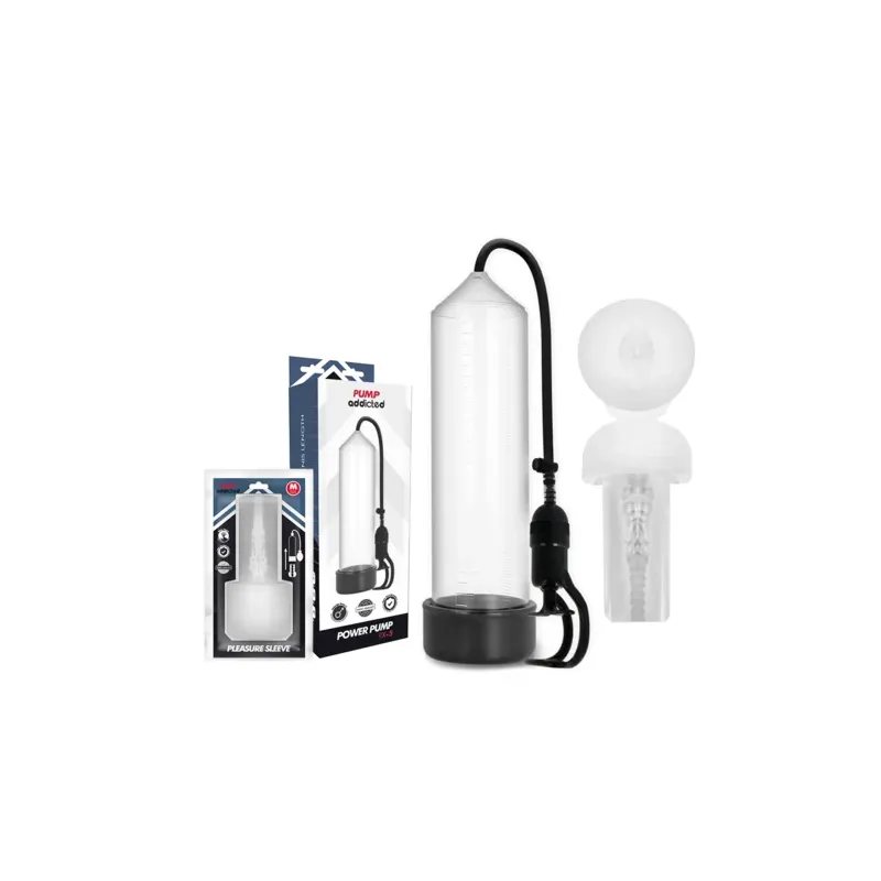 Transparent penis vacuum pump PUMP ADDICTED RX5 with masturbator sleeve for erection training