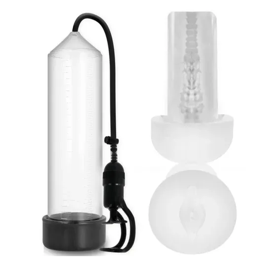 Pompe à vide pénienne transparente PUMP ADDICTED RX5 avec masturbateur intégré pour érection durable