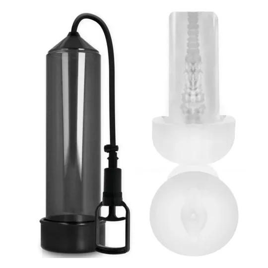 Pompa per pene RX7 nera professionale impermeabile 24 cm con masturbatore Pump Addicted