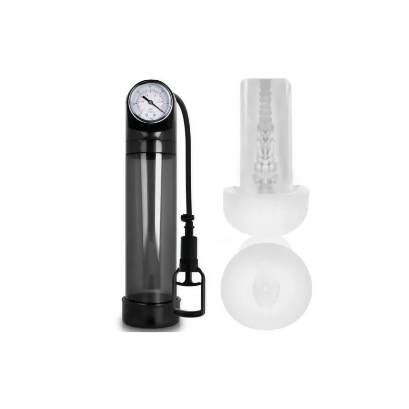 Pompa a vuoto PUMP ADDICTED RX9 nera con masturbatore taglia M, corpo in ABS e silicone, per allungamento pene.