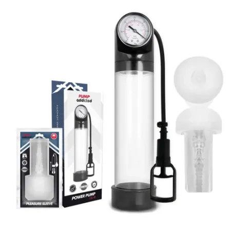 Pompa per pene trasparente Pump Addicted con masturbatore, silicone medicale, 30 cm