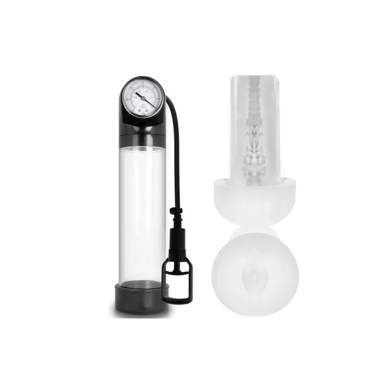 Bomba de vacío transparente Pump Addicted con masturbador, silicona médica, 30 cm
