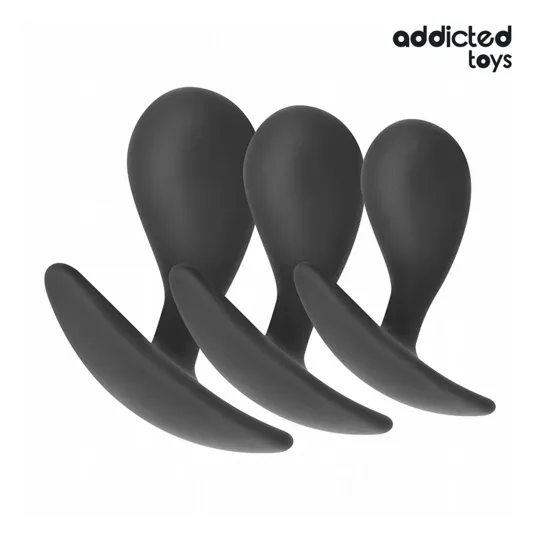 Lote de 3 plugs anales Addicted Toys en silicón médico violeta - tallas progresivas para exploración anal" }, { "id_image": 133,