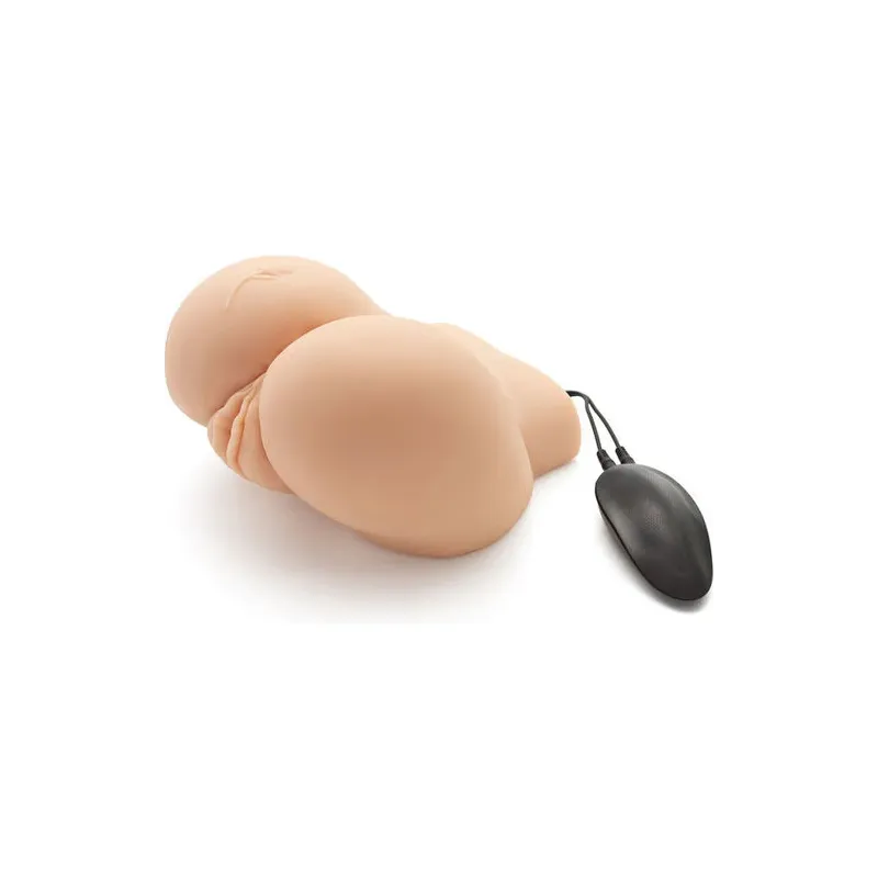ACT realistic big ass masturbator with vibrator dual vaginal and anal openings flesh color