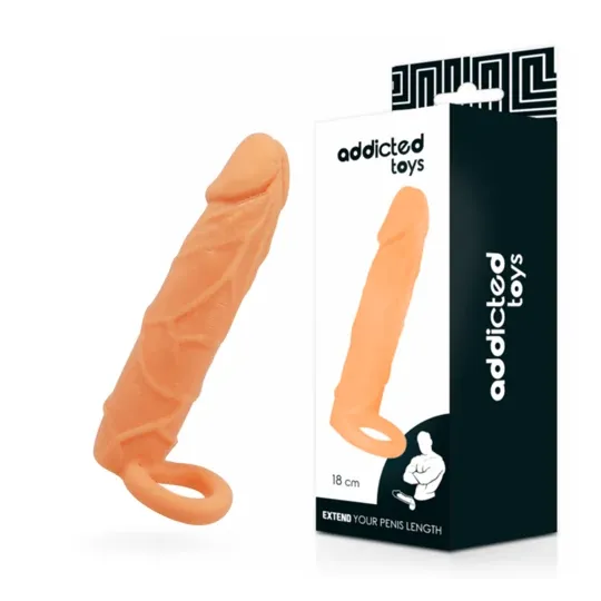 Alargador peniano Addicted Toys 18 cm color piel ajustable alarga 2,5 cm y ensancha 33%