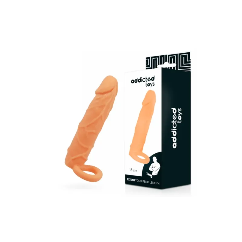 Manicotto penieno Addicted Toys 18 cm colore pelle regolabile allunga 2,5 cm e allarga 33%