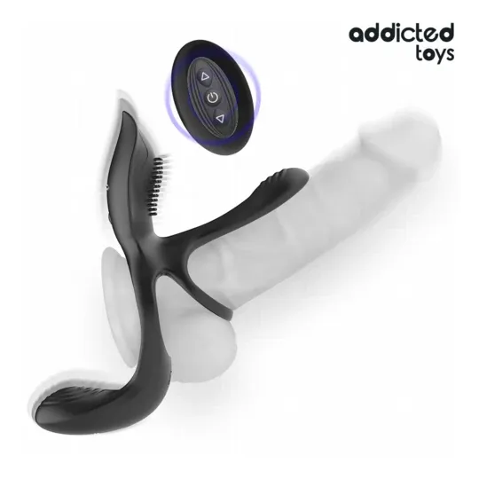 Addicted Toys anneau double pénis stimulateur clitorien violet 10 modes vue face
