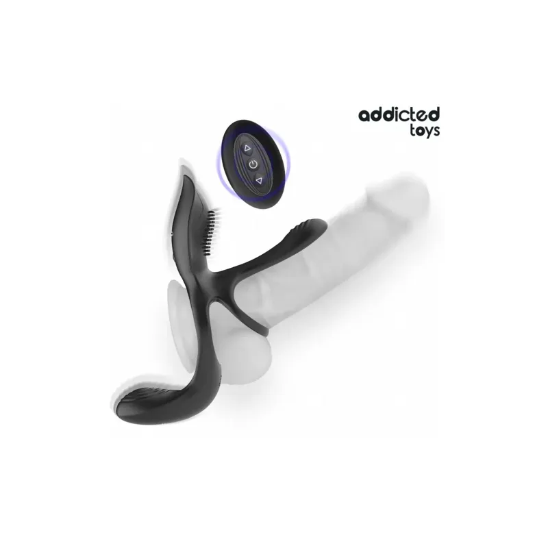 Addicted Toys double penis ring clitoral stimulator purple 10 modes front view
