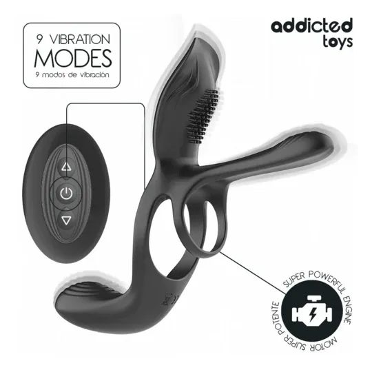 Addicted Toys anello doppio pene stimolatore clitorideo viola 10 modalità vista frontale
