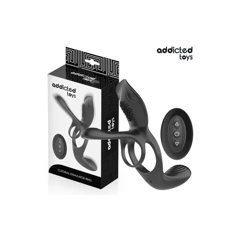 Addicted Toys anneau double pénis stimulateur clitorien violet 10 modes vue face