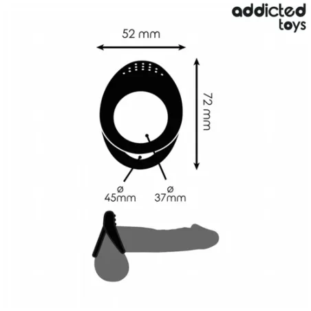 Anillo pene doble Addicted Toys con dos tamaños Ø37 y Ø45 mm - vista general" }, { "id_image": 1463, "fr": "Détail texture stimu