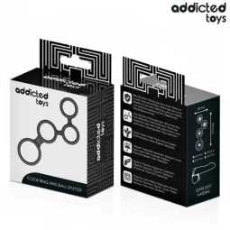 Anneau pénis Addicted Toys en silicone noir avec séparateur de testicules, 4 tailles S à XL