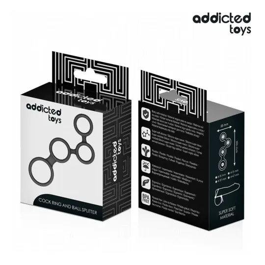Anello penieno nero in silicone Addicted Toys con separatore testicoli, 4 taglie S a XL