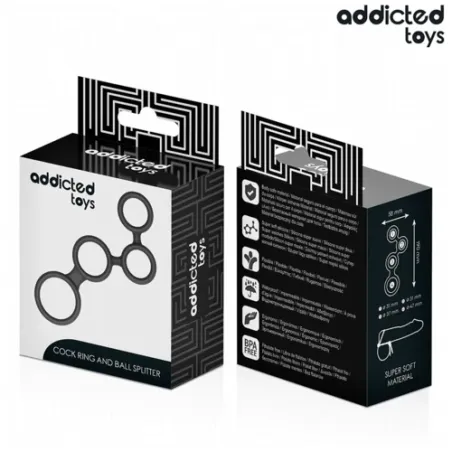 Anello penieno nero in silicone Addicted Toys con separatore testicoli, 4 taglie S a XL