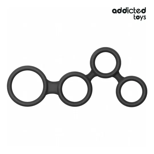 Anneau pénis Addicted Toys en silicone noir avec séparateur de testicules, 4 tailles S à XL
