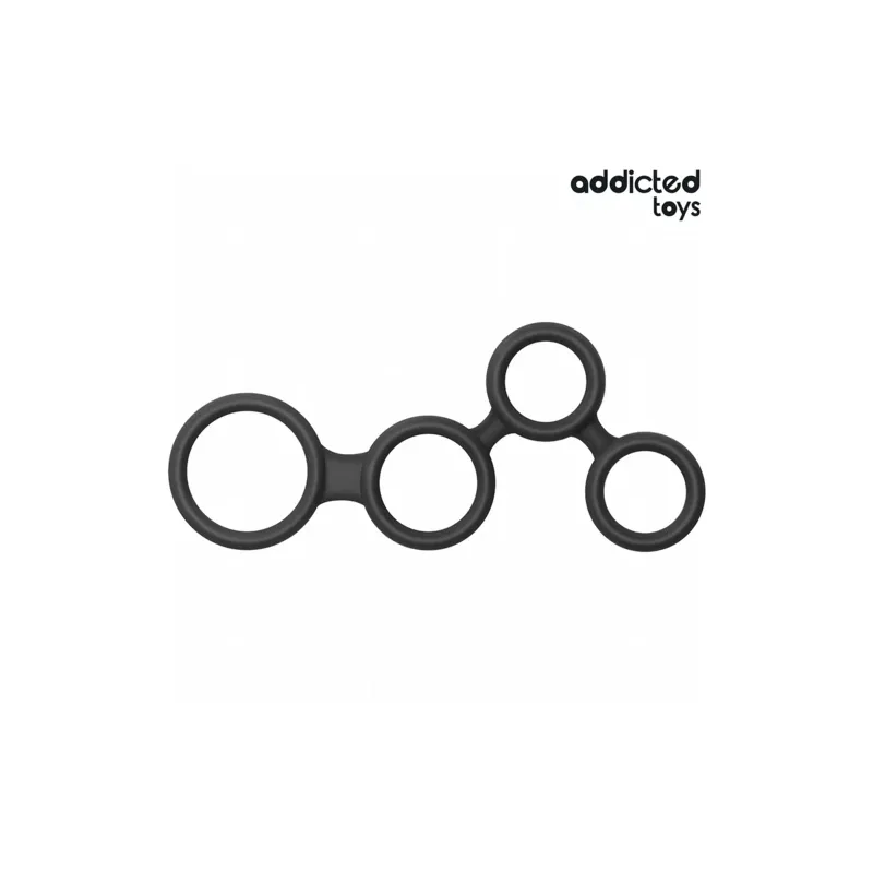 Black silicone penis ring by Addicted Toys with ball separator, 4 sizes S to XL