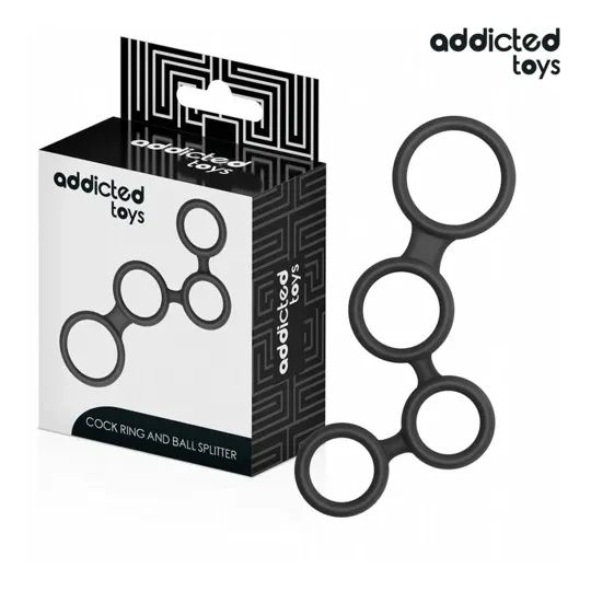 Anneau pénis Addicted Toys en silicone noir avec séparateur de testicules, 4 tailles S à XL