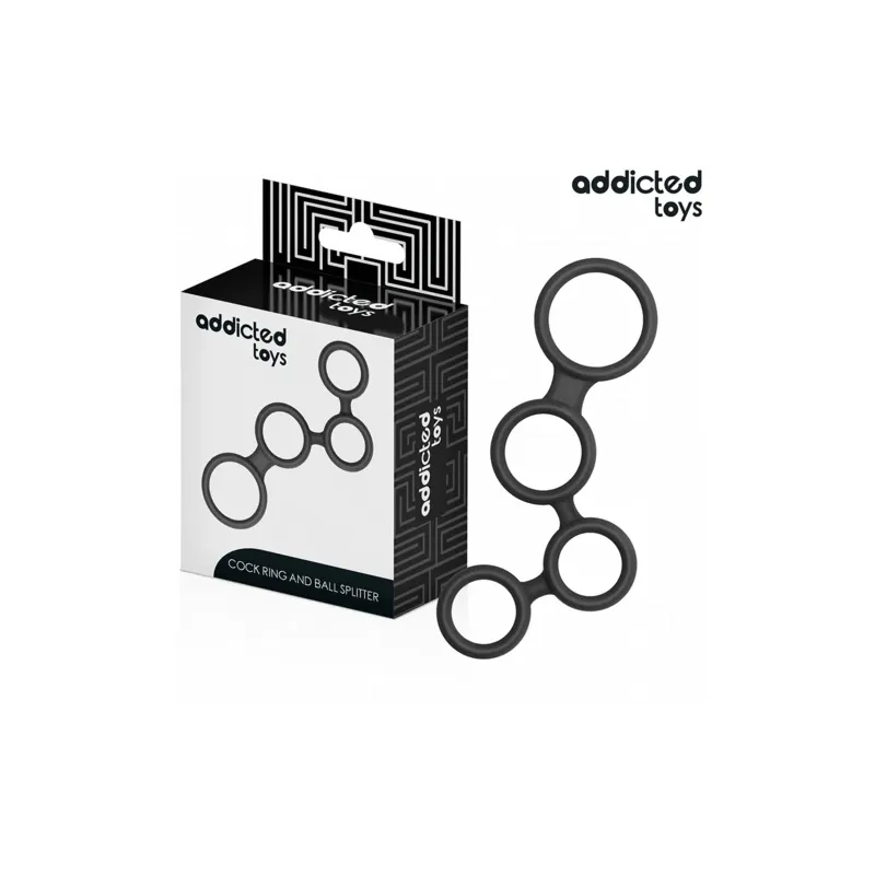 Anneau pénis Addicted Toys en silicone noir avec séparateur de testicules, 4 tailles S à XL