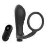 Anillo pene y plug anal recargables Addicted Toys negros, con control remoto inalámbrico para doble estimulación." }, { "fr": "P