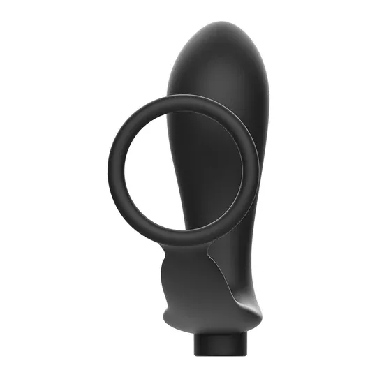 Anello pene e plug anale ricaricabili Addicted Toys neri, con telecomando senza fili per doppia stimolazione.