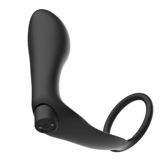 Anneau pénis et plug anal rechargeables Addicted Toys noirs, télécommande sans fil pour double stimulation.